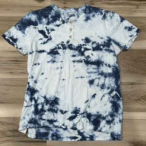 Abercrombie and Fitch White Blue Tie Dye Short Sleeve Shirt Men’s Large